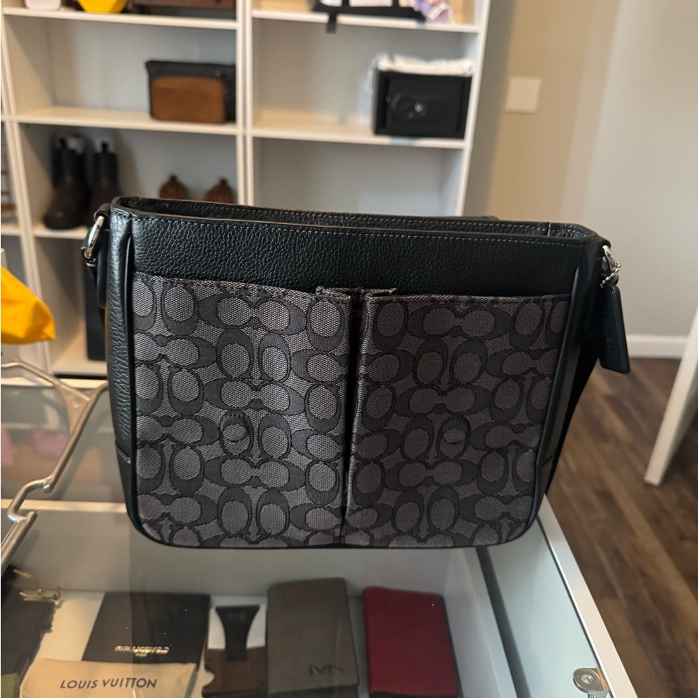 Coach Black and Gray Messenger Bag with Monogram Pattern - Picture 3 of 4